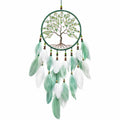 Acchiappasogni da parete 30 x 80 cm con albero decorativo perle e piume verde bianco