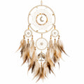 Acchiappasogni sospeso 50 x 100 cm in cordoncino beige con piume e perline stile boho decorativo