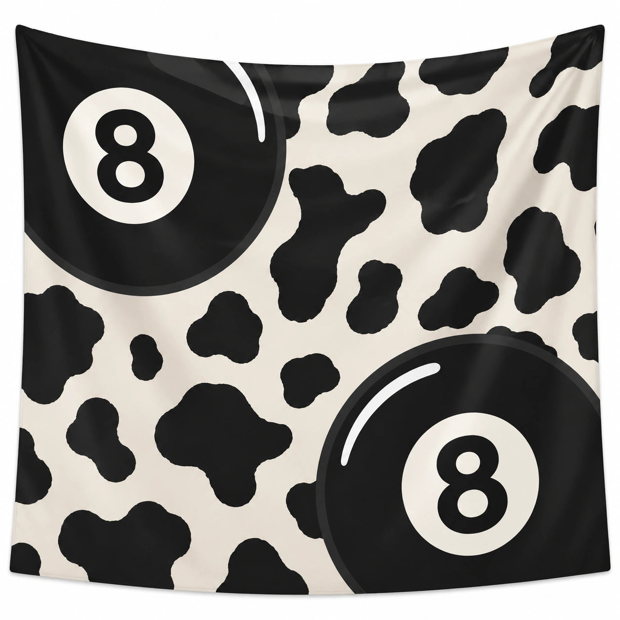 Arazzo da parete 150 x 150 cm in poliestere nero e bianco con motivo palla da biliardo e macchie bovine