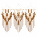 Set di 3 arazzi da parete 30 x 75 cm in cotone beige/marrone con frange stile boho