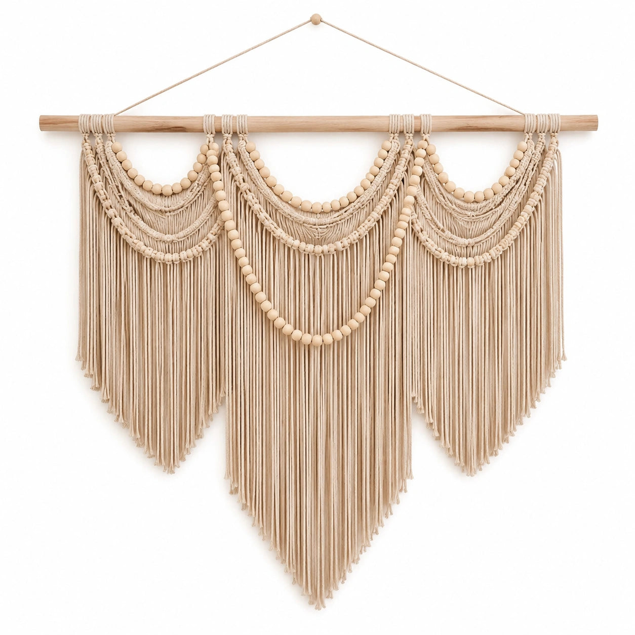 Arazzo da parete 110 x 100 cm in cotone beige con frange stile boho