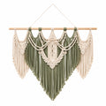 Arazzo da parete 100 x 100 cm in cotone verde salvia e beige con frange stile boho