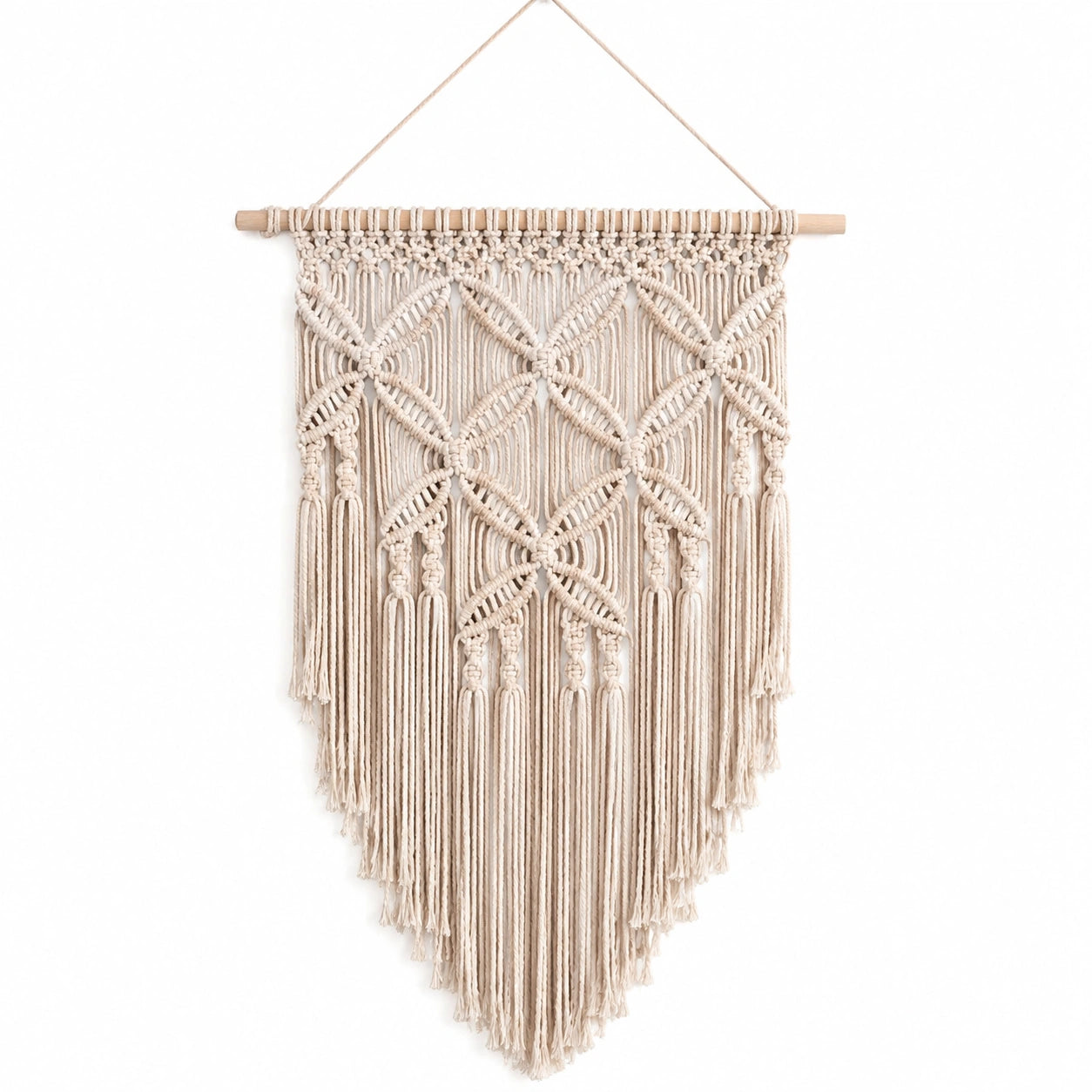 Arazzo da parete in macramè 45 x 90 cm in cotone beige con frange stile boho