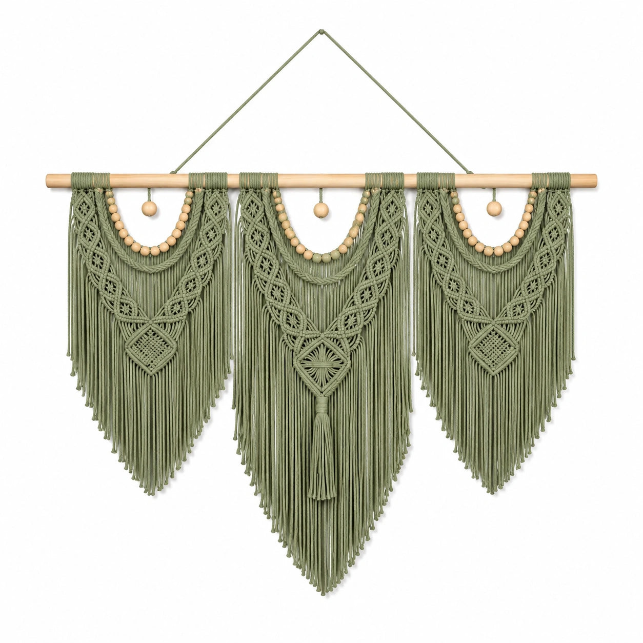 Arazzo da parete in cotone verde salvia 110 x 110 cm - decorazione bohémien con frange