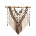 Arazzo da parete 60 x 90 cm in corda di cotone beige e marrone stile boho con frange