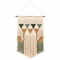 Arazzo da parete 50 x 90 cm in cotone beige verde e marrone con frange stile boho