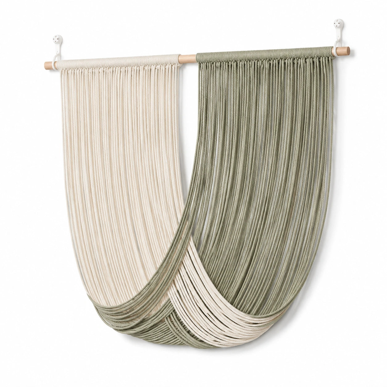 Arazzo da parete 100 x 120 cm in corda di cotone verde salvia e avorio - decorazione boho sospesa