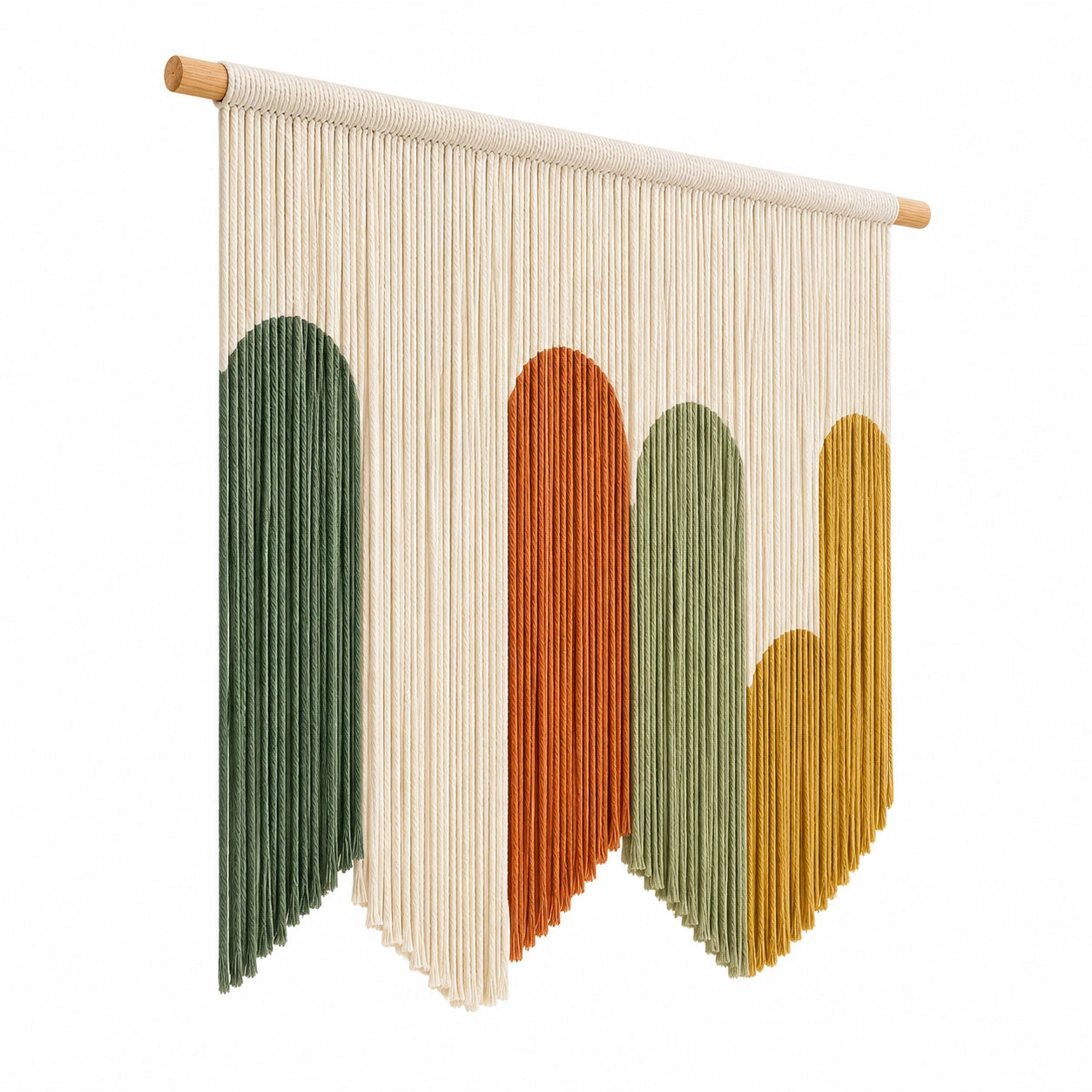 Arazzo da parete 80 x 100 cm in corda tessile multicolore con barra in legno stile boho