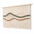 Arazzo da parete macramè 100 x 90 cm in cotone e legno beige verde e marrone stile boho
