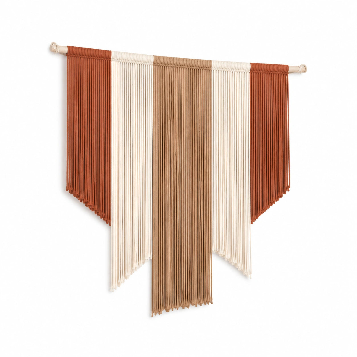 Arazzo da parete 90 x 100 cm in corda tessile e legno marrone beige terracotta stile boho