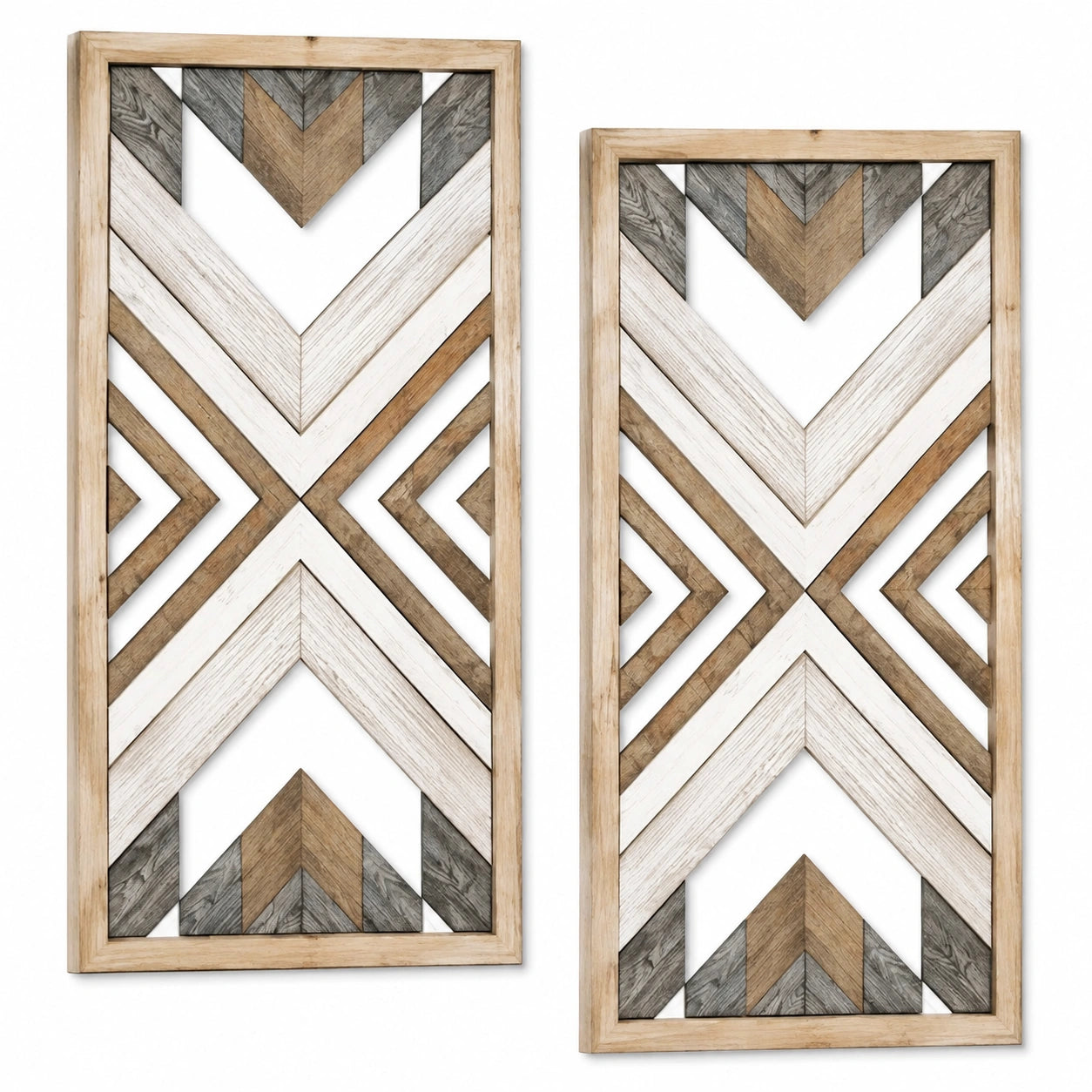 Set 2 pannelli decorativi da parete 40 x 90 cm in legno multicolore stile geometrico