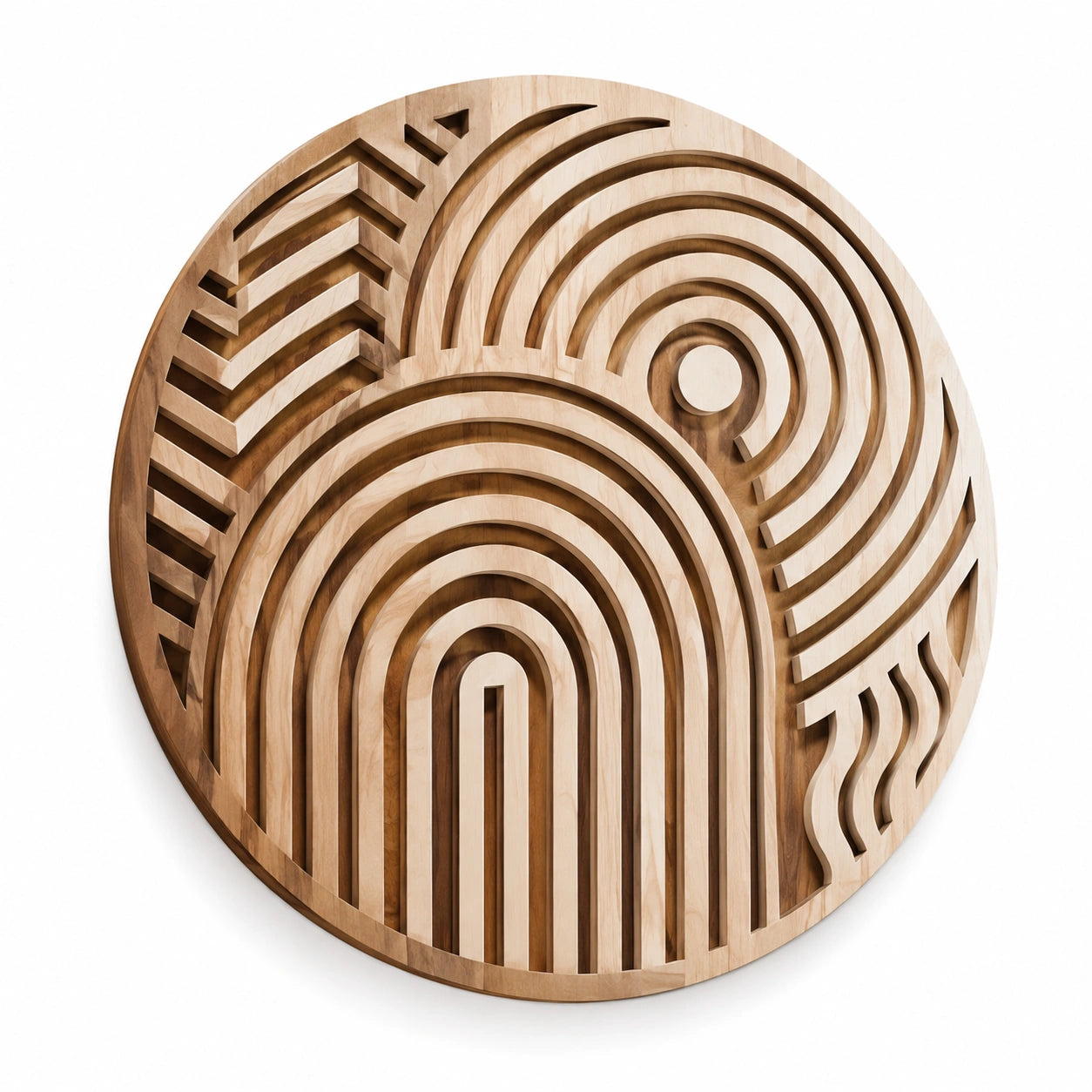Decorazione da parete rotonda 100 cm in legno naturale con motivo geometrico tridimensionale