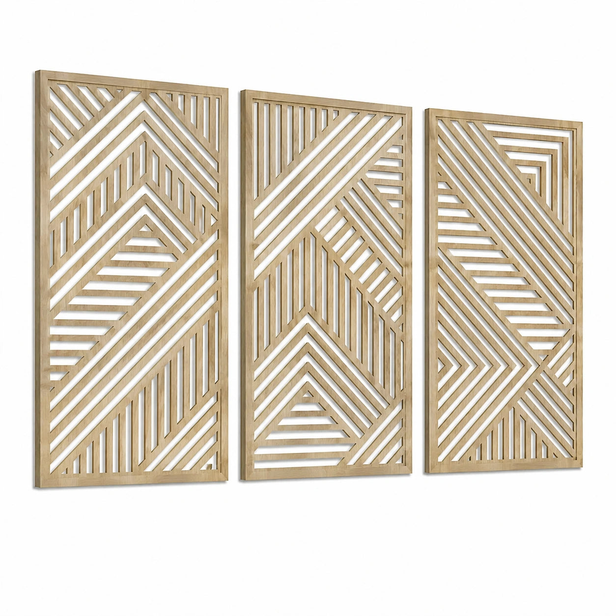 Decorazione da parete 40 x 100 cm in legno naturale - Set di 3 pannelli geometrici traforati