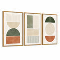 Set di quadri decorativi 40 x 60 cm in carta con cornice in legno beige verde e terracotta - stile geometrico per parete