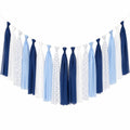 Ghirlanda decorativa a nappine 200 x 70 cm in poliestere blu bianco e azzurro