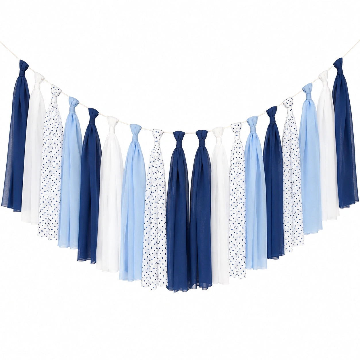 Ghirlanda decorativa a nappine 200 x 70 cm in poliestere blu bianco e azzurro