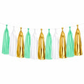 Ghirlanda con nappine 300 x 35 cm in carta verde menta bianco oro per feste