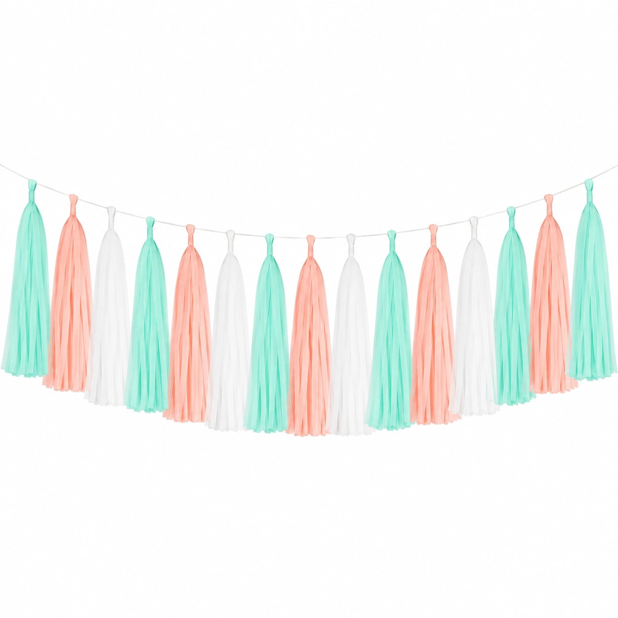 Ghirlanda decorativa con nappe 300 x 30 cm in carta velina menta pesca e bianco per feste