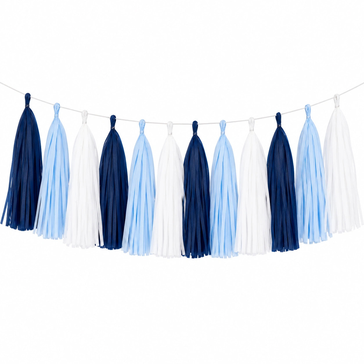 Ghirlanda decorativa con 12 nappe 300 x 30 cm in carta velina blu navy azzurro e bianco - decorazione per feste
