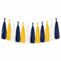Ghirlanda decorativa con 12 nappine 300 x 35 cm in carta blu navy giallo bianco per feste