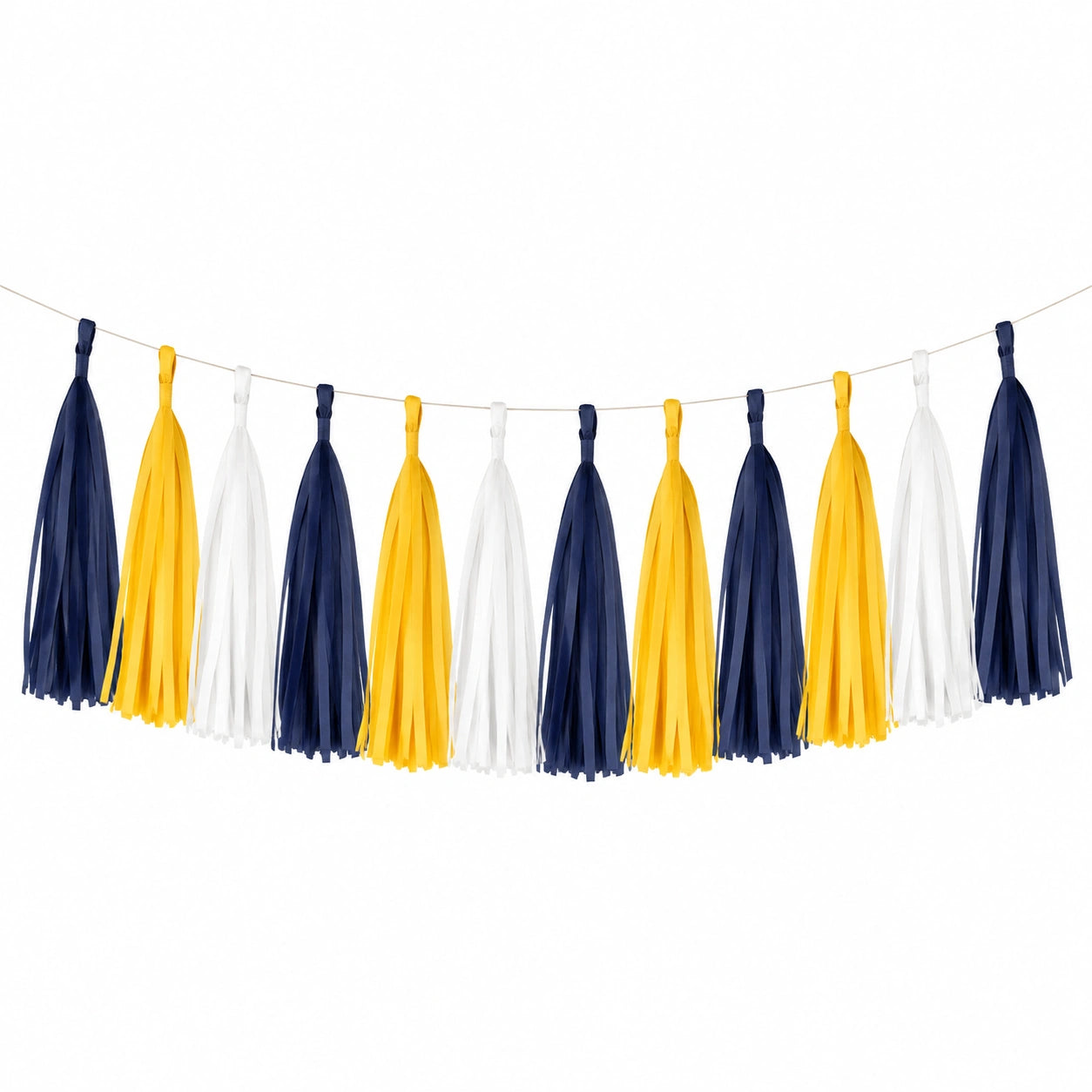 Ghirlanda decorativa con 12 nappine 300 x 35 cm in carta blu navy giallo bianco per feste