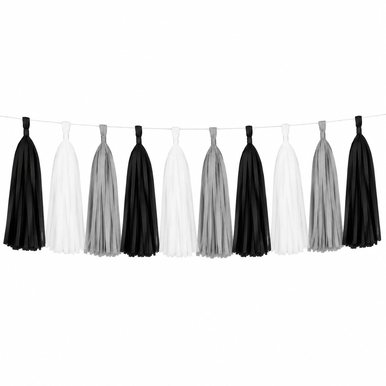 Ghirlanda con nappe 300 x 35 cm in carta nero bianco grigio per decorazione feste